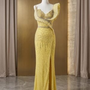 Gold Embellished Mermaid Evening Dress